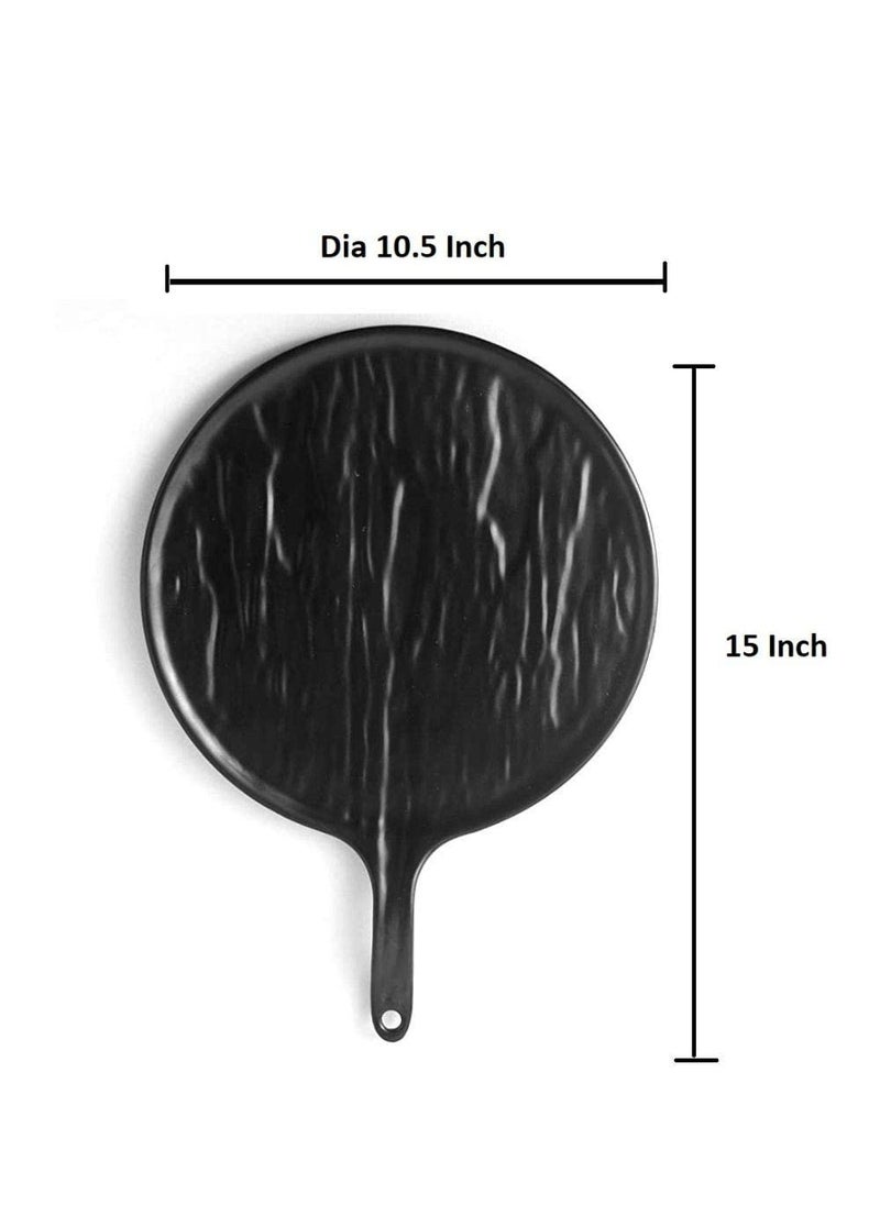 DECOR VIBES Melamine Round Pizza Pasta Serving Platter with 2 Dip Bowl Unbreakable Serving Dessert and Snacks PlatterTray Combo Matt Black 105 Inch