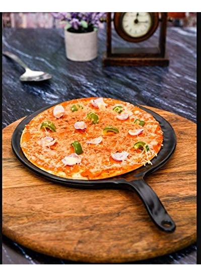 DECOR VIBES Melamine Round Pizza Pasta Serving Platter with 2 Dip Bowl Unbreakable Serving Dessert and Snacks PlatterTray Combo Matt Black 105 Inch