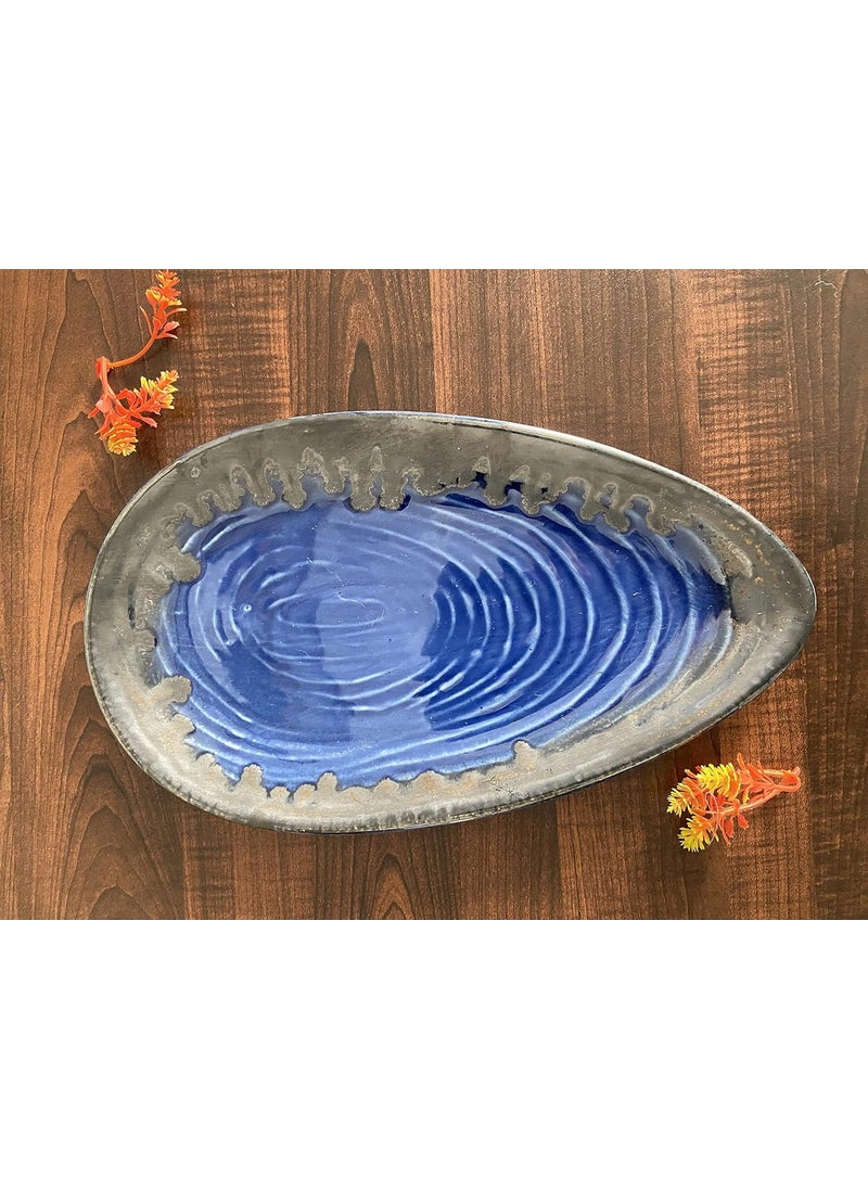 ALTAICA Ceramic Serving Platter Plate Oval Shape for Snacks Starter Salad Pasta Tray Heavy Quality Ceramic Serving Platters Perfect for Modern Kitchen Blue