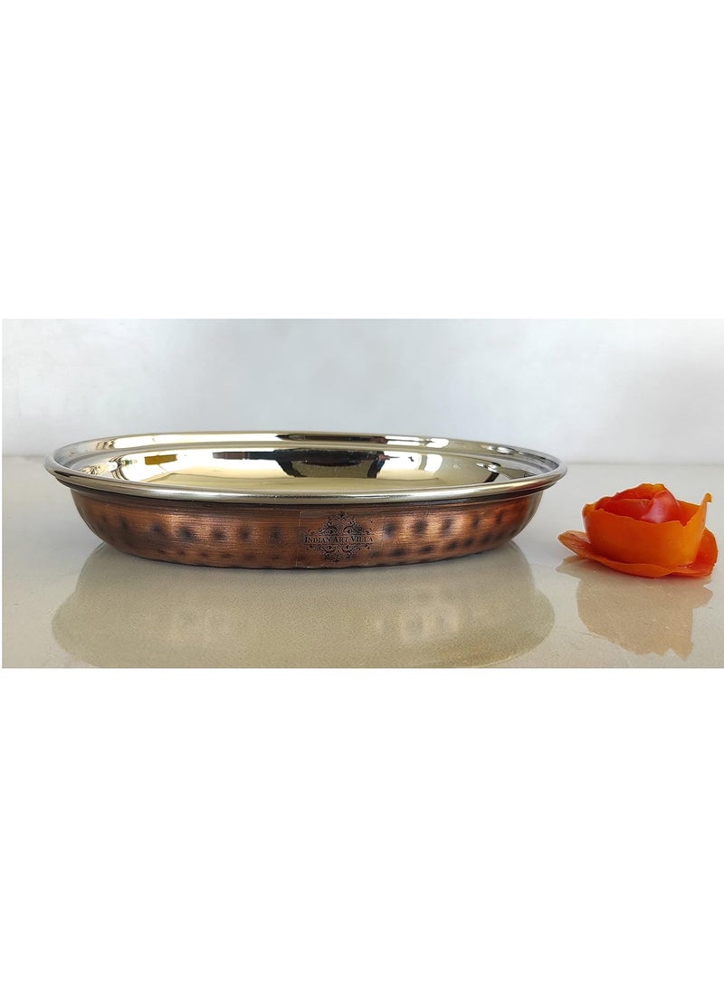 INDIAN ART VILLA Steel Copper Hammered Antique Dark Tone Design Oval Platter Serveware Tableware Home Restaurant 400 ML Set of 1