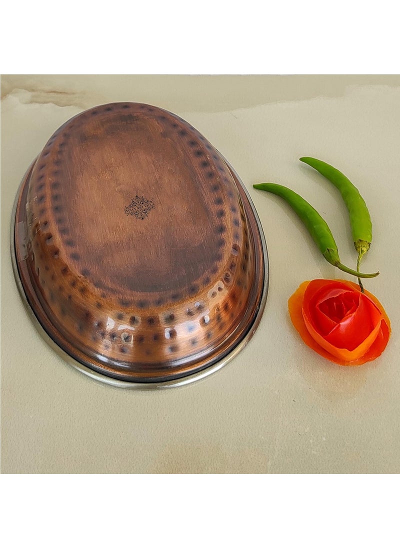 INDIAN ART VILLA Steel Copper Hammered Antique Dark Tone Design Oval Platter Serveware Tableware Home Restaurant 400 ML Set of 1