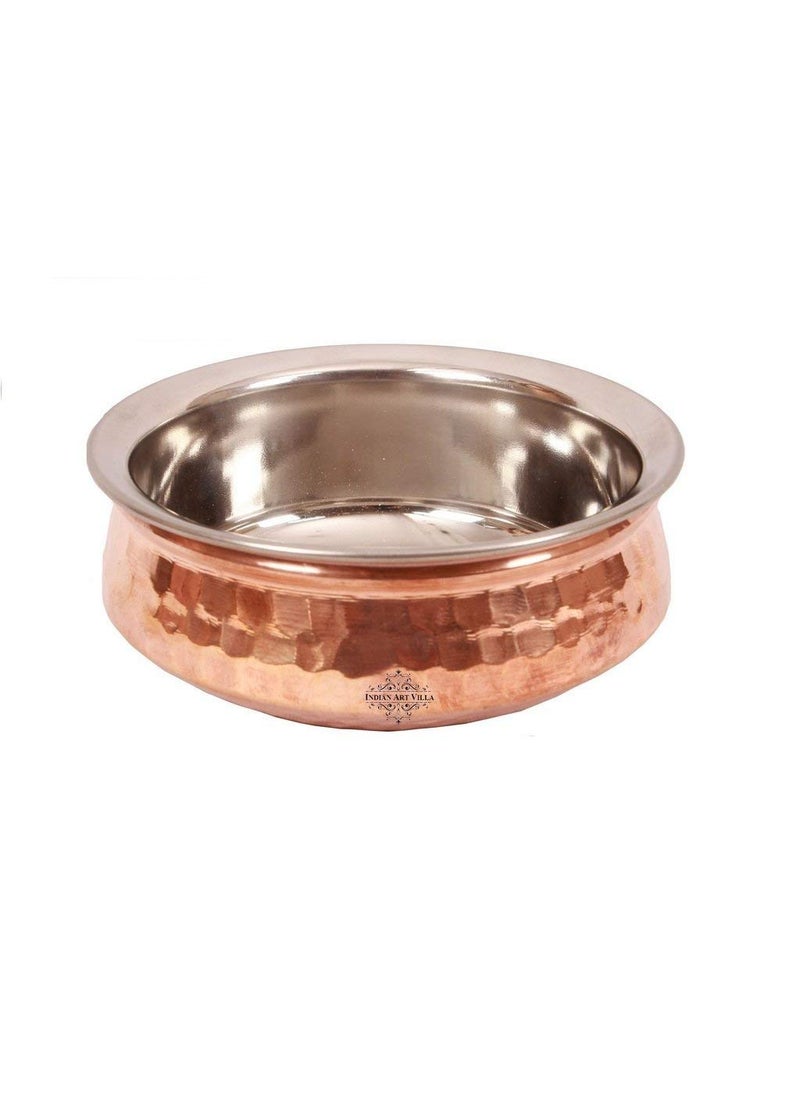 Indian Art Villa Set of 2 Hammered Stainless Steel Copper Handi 500 ML Each with 2 Spoon Serving Dishes Rice Briyani Chicken Home Hotels Restaurants Gift Items Tableware