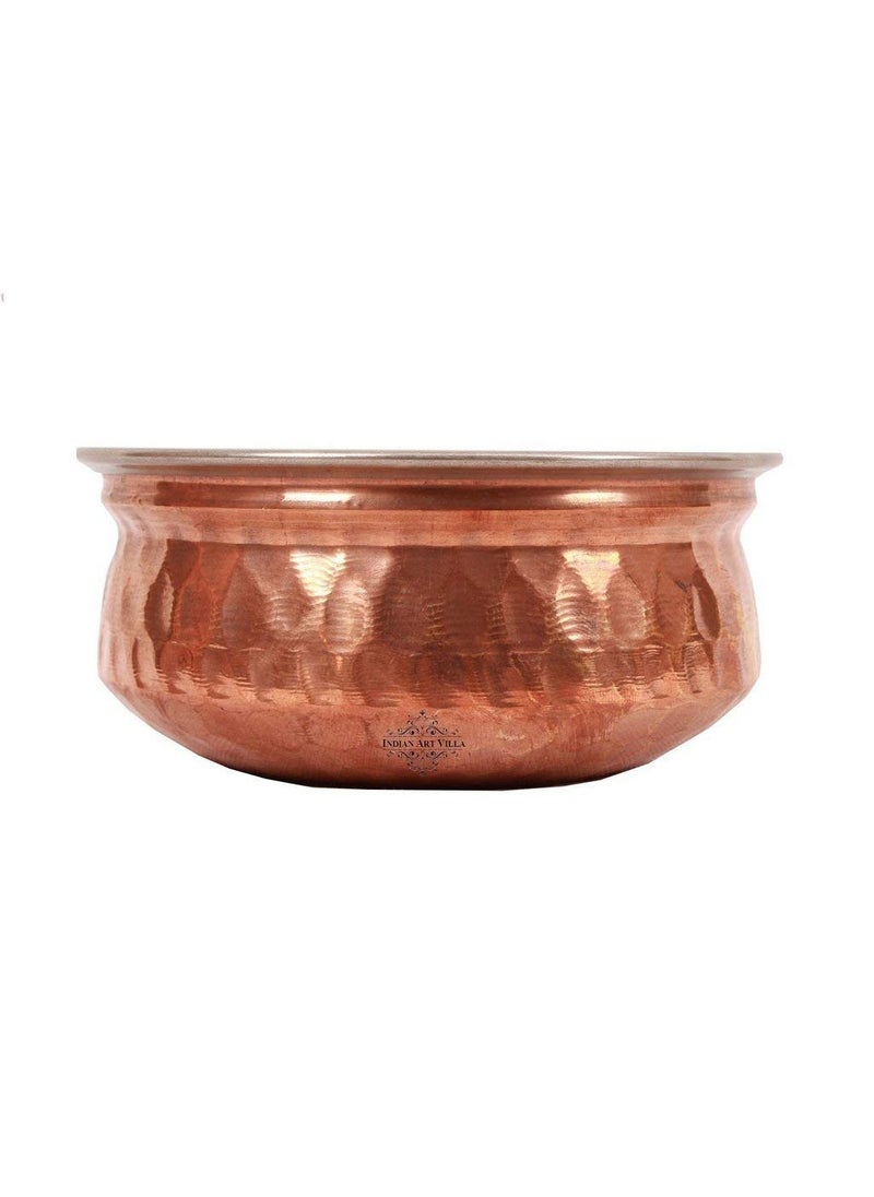 Indian Art Villa Set of 2 Hammered Stainless Steel Copper Handi 500 ML Each with 2 Spoon Serving Dishes Rice Briyani Chicken Home Hotels Restaurants Gift Items Tableware
