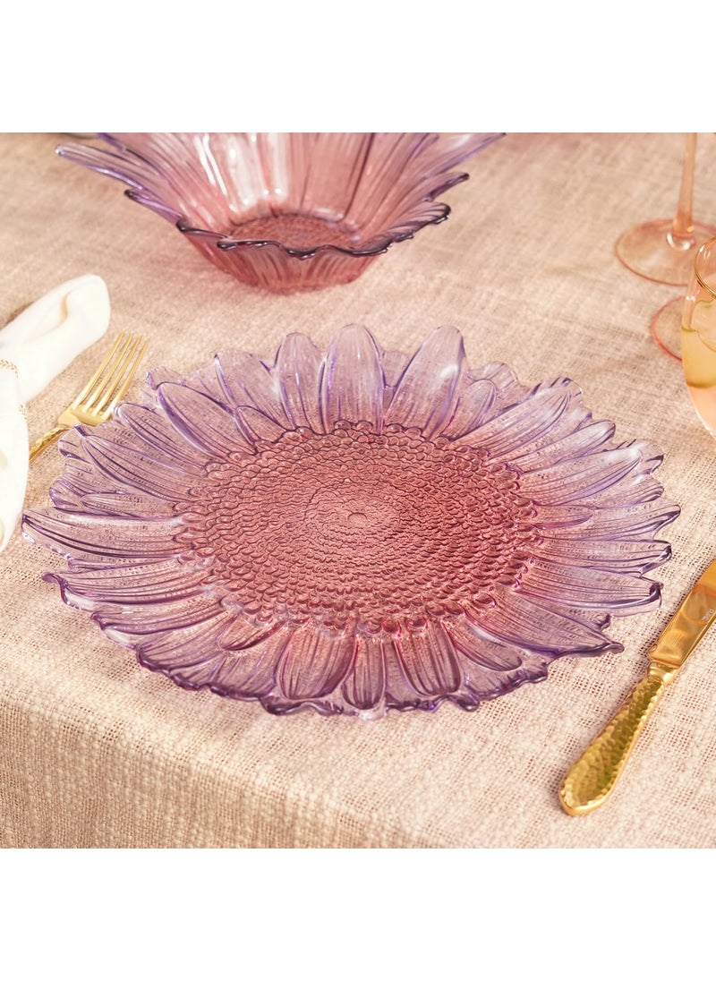 Pure Home Living Set of 2 Pink Purple Ombre Gerbera Glass Dinner Plates