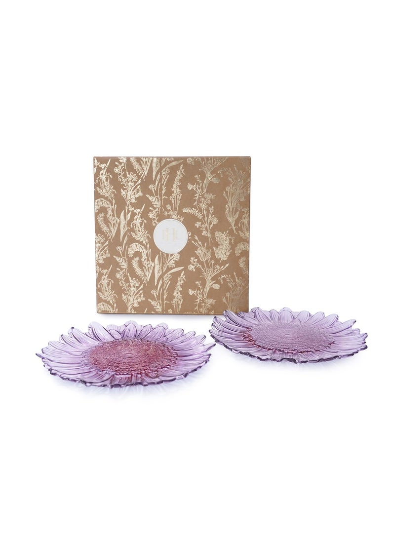 Pure Home Living Set of 2 Pink Purple Ombre Gerbera Glass Dinner Plates