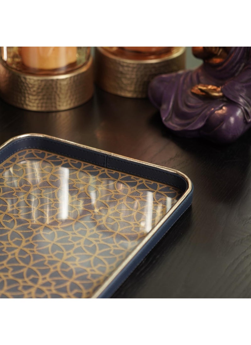 Pure Home Living Blue Lazer Cut Faux Leather Rectangle Platter Large