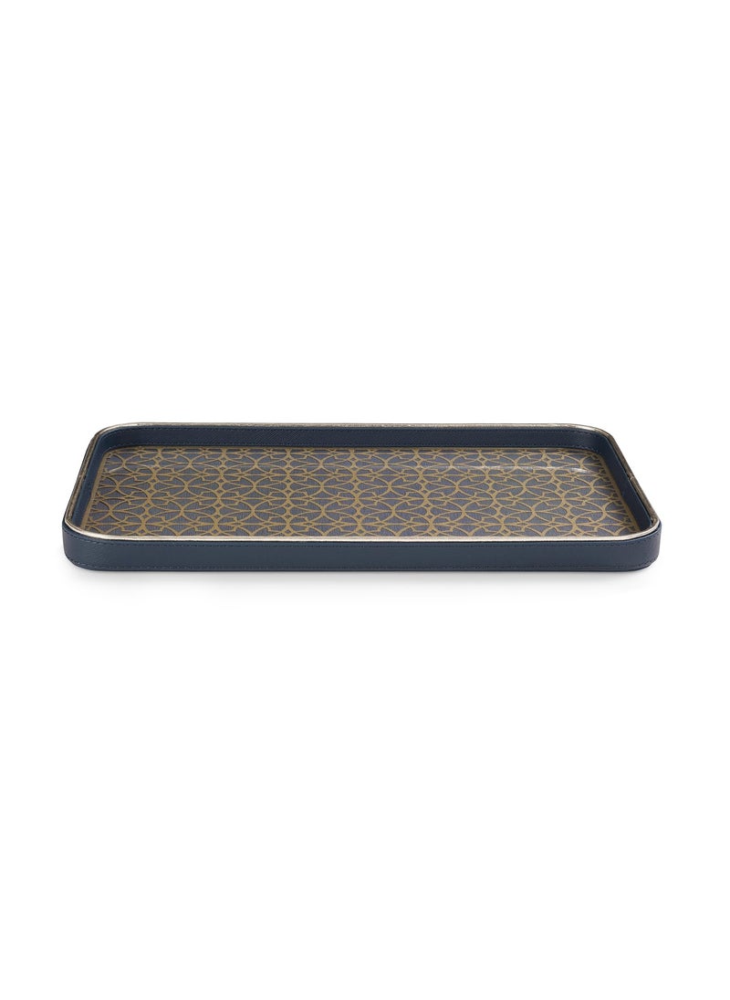 Pure Home Living Blue Lazer Cut Faux Leather Rectangle Platter Large