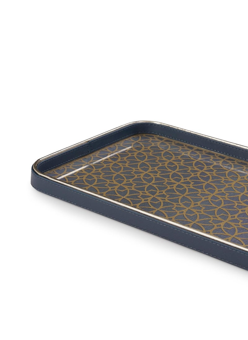 Pure Home Living Blue Lazer Cut Faux Leather Rectangle Platter Large