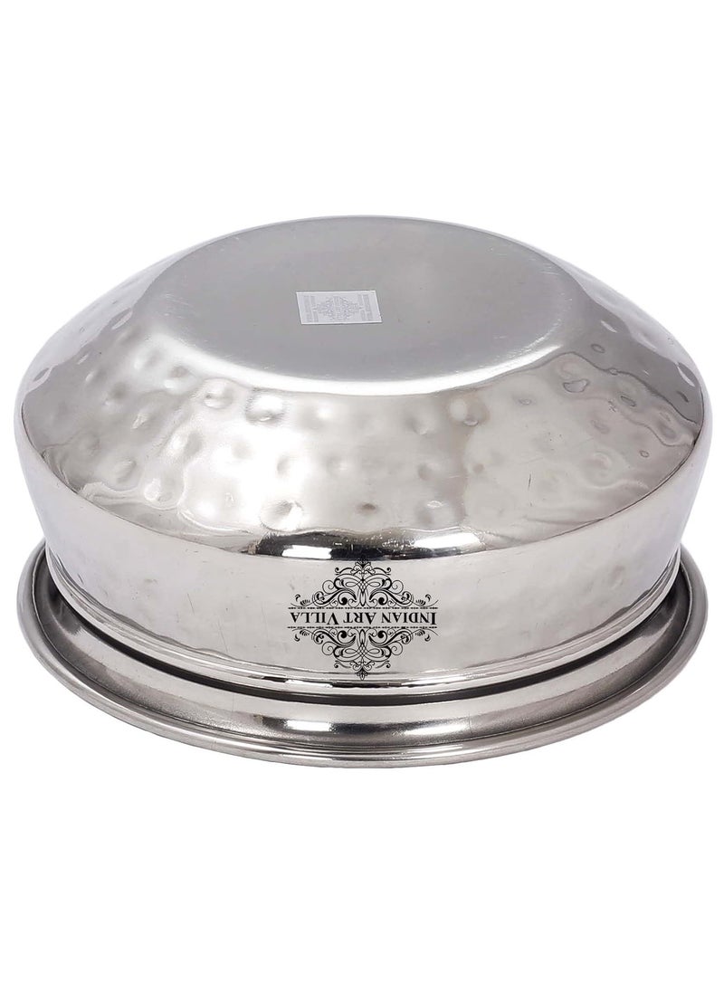 INDIAN ART VILLA Stainless Steel Serving Handi with Double Wall Insulation Hammered Design Tableware Serveware for Home Kitchen Hotel Restaurants Size7x135 CM Pack of 4