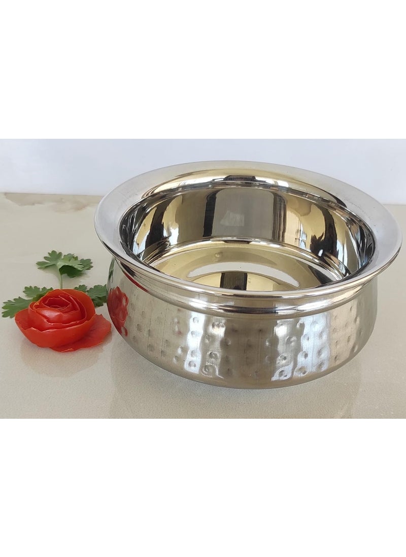 INDIAN ART VILLA Stainless Steel Serving Handi with Double Wall Insulation Hammered Design Tableware Serveware for Home Kitchen Hotel Restaurants Size7x135 CM Pack of 4