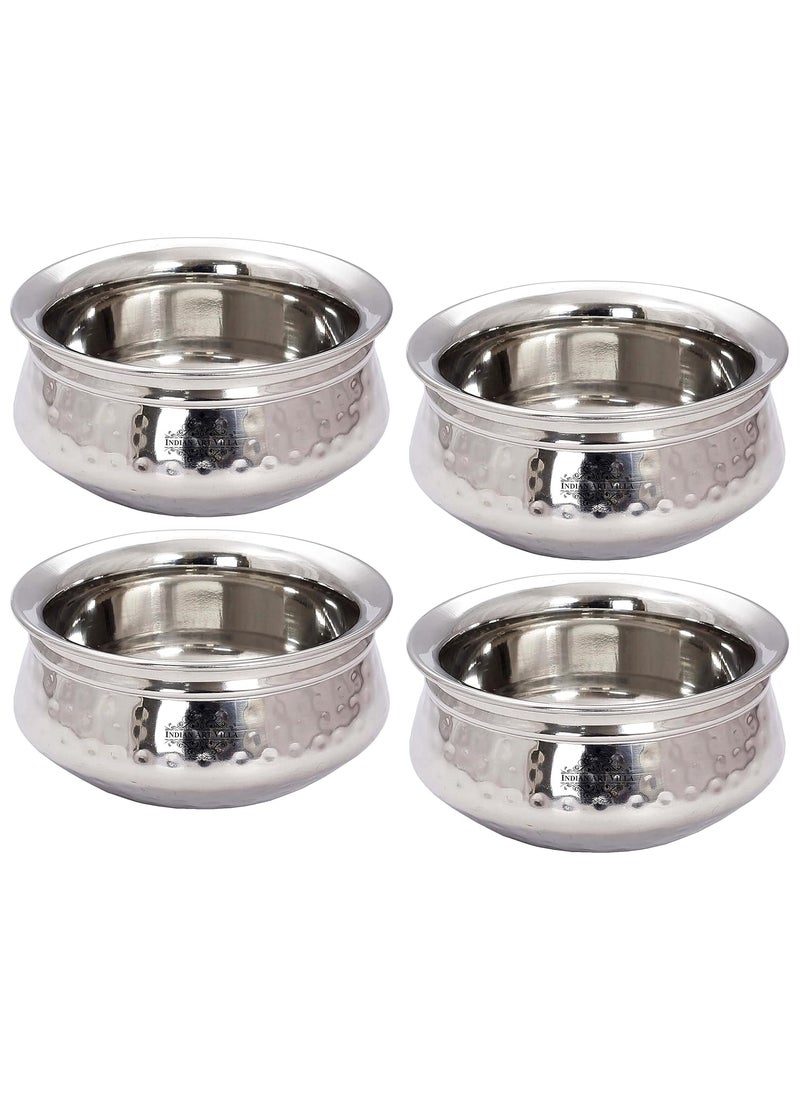 INDIAN ART VILLA Stainless Steel Serving Handi with Double Wall Insulation Hammered Design Tableware Serveware for Home Kitchen Hotel Restaurants Size7x135 CM Pack of 4