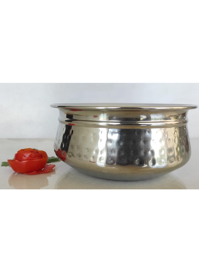 INDIAN ART VILLA Stainless Steel Serving Handi with Double Wall Insulation Hammered Design Tableware Serveware for Home Kitchen Hotel Restaurants Size7x135 CM Pack of 4