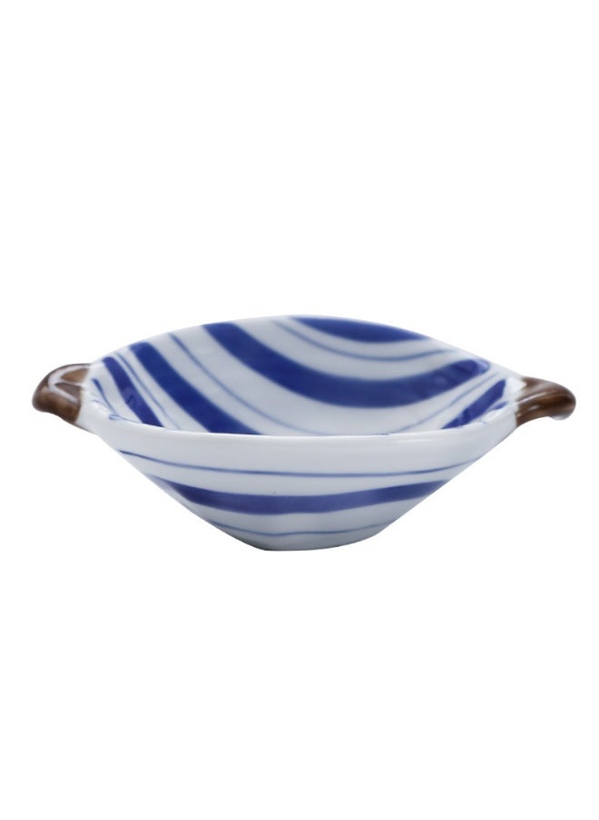 Ceramic Handled Dip Snack Salad Bowl Set Blue lines