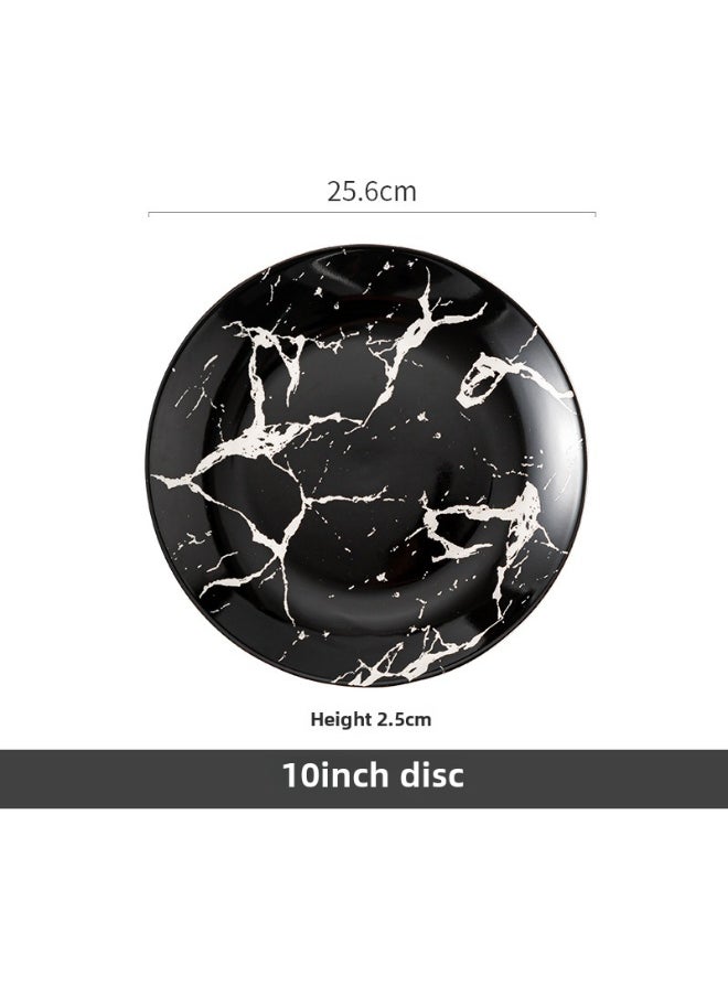 Nordic Black Marble Ceramic Dinnerware Set 10 inch shallow plate-(black and white) marble pattern