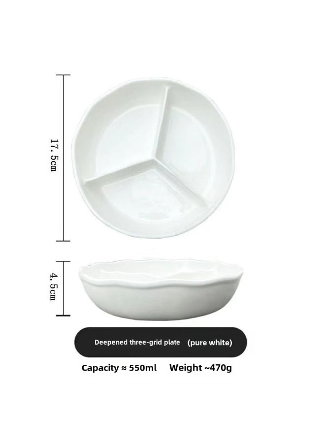 Ceramic Divided Deep Bowl with Lid Sealed Microwave Safe Compartment Snack Bento Box7-inch three-compartment bowl pure white 7-inch three-compartment bowl pure white