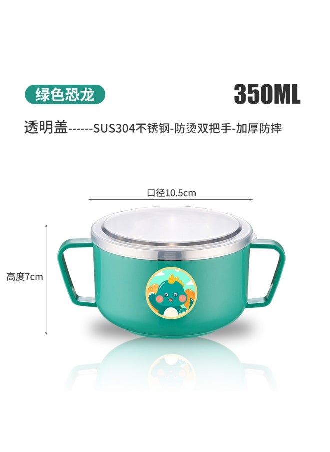 Cartoon Kids 304 Stainless Steel Bowl with Lid 350ml green dinosaur