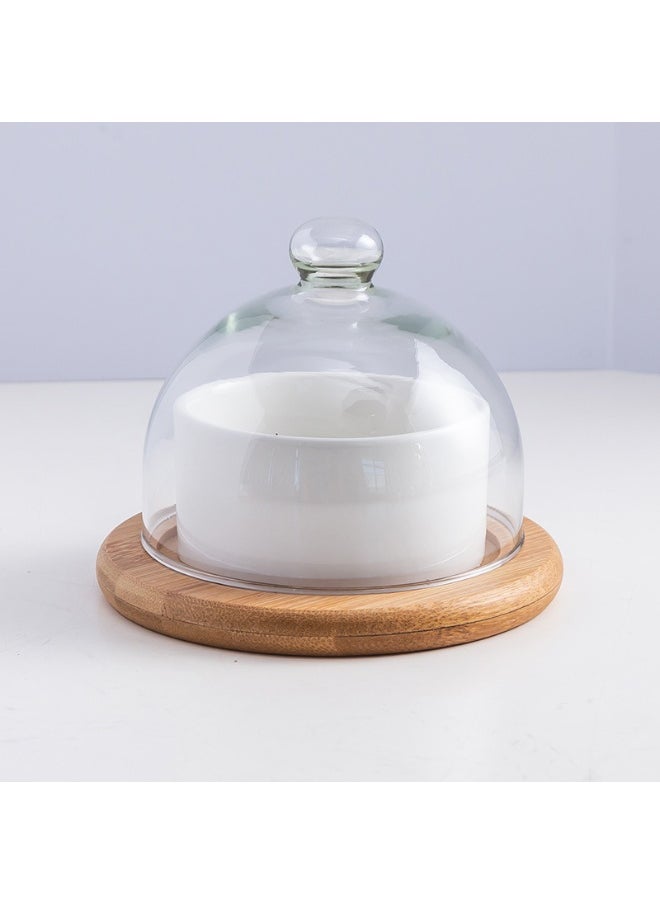Ceramic Salad Ice Cream Bowls with Bamboo Tray1 piece set White 1 piece set White