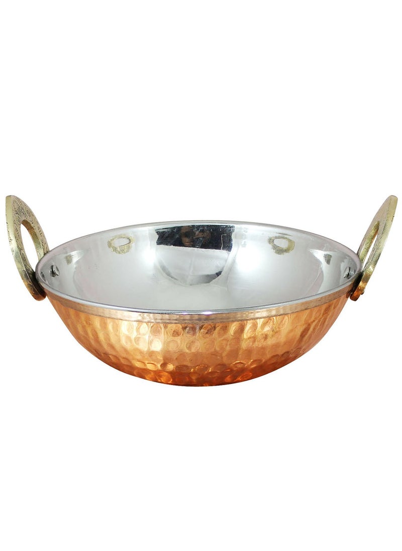 Prisha India Craft Pure Copper Stainless Steel Bowls with Solid Brass Handle Serveware Single Karahi Pan for Indian FoodDiameter 7 Inch