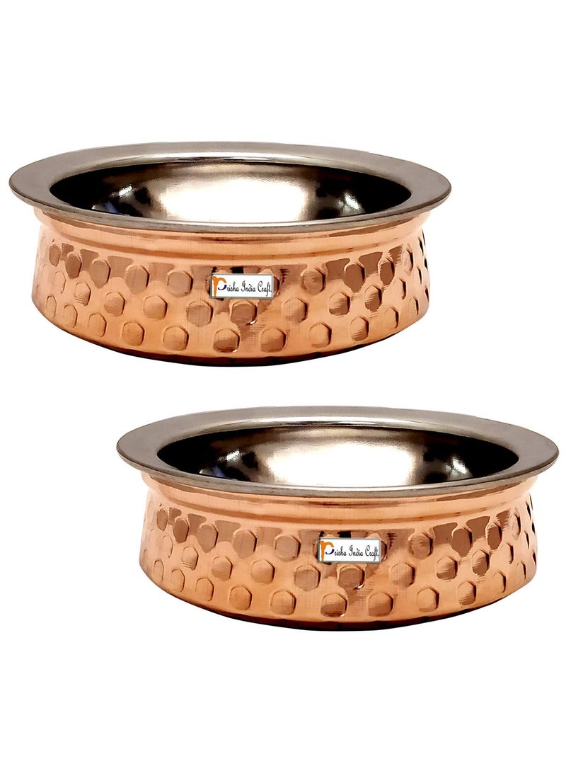 Prisha India Craft Stainless Steel Copper Handi Bowl for Serving Dishes Serveware Tableware Capacity 500 ML 2 No Set of 2