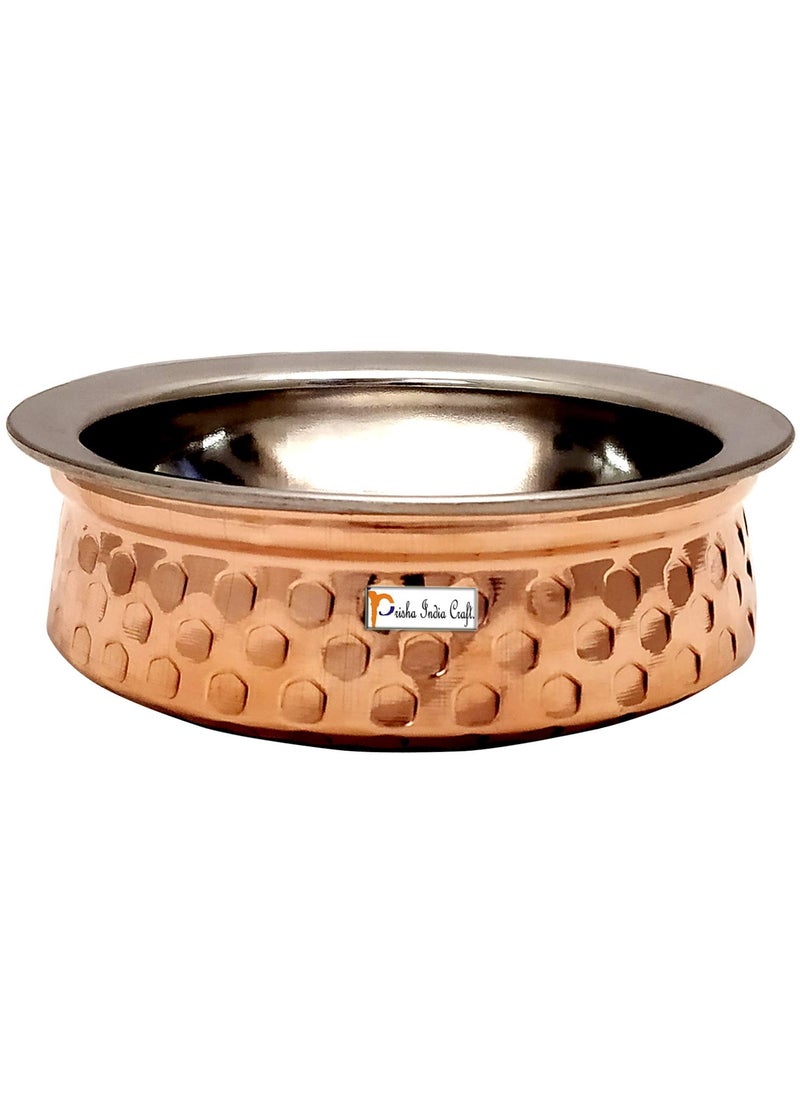 Prisha India Craft Stainless Steel Copper Handi Bowl for Serving Dishes Serveware Tableware Capacity 300 ML 1 No