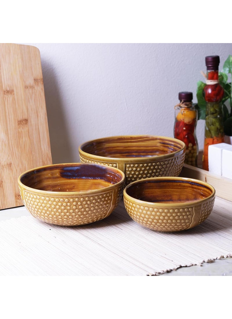 Miah Decor MDCF26 Ceramic Stoneware Handcrafted Ergonomic Crafted Serving Bowls Subtle Brown Color Microwave Safe Freezer Safe Dishware Safe Serveware Bowls