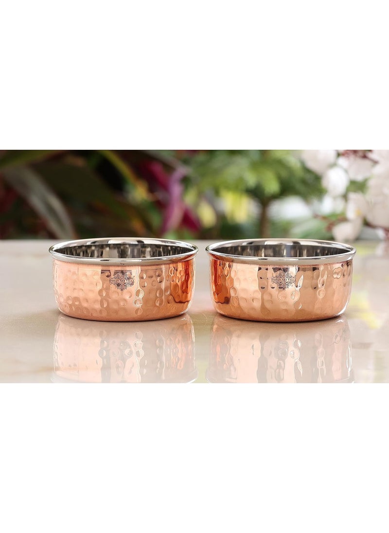 INDIAN ART VILLA IndianArtVilla Hammered Steel Copper Bowl Set Serveware Dinnerware 145 ML Each 2 Pieces