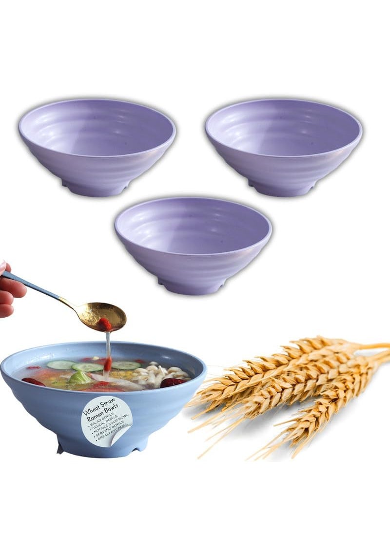 KESHU ENTERPRISE Wheat Straw Fiber Bowl Japanese Style Large Bowl Set Deep Stylish Bowl for Food Snacks Noodles Lightweight Salad Bowls for Serving Fruit Pasta 192125CM Purple Set of 3