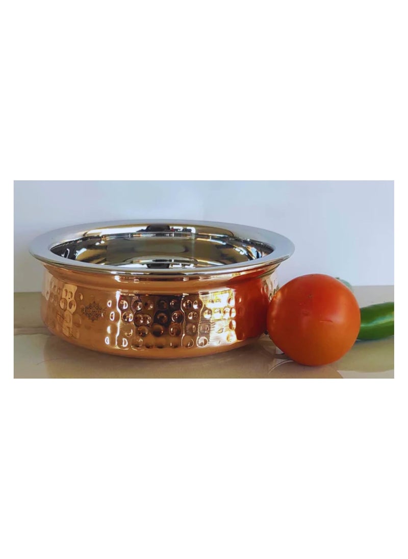 INDIAN ART VILLA Steel Copper Handi Bowl Hammered Design Serving Bowl Enhance Your Dining Experience Volume 300 ml