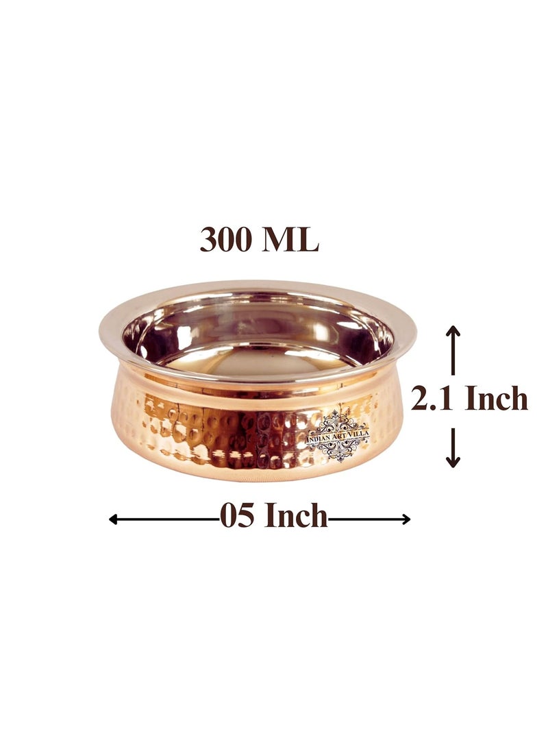 INDIAN ART VILLA Steel Copper Handi Bowl Hammered Design Serving Bowl Enhance Your Dining Experience Volume 300 ml