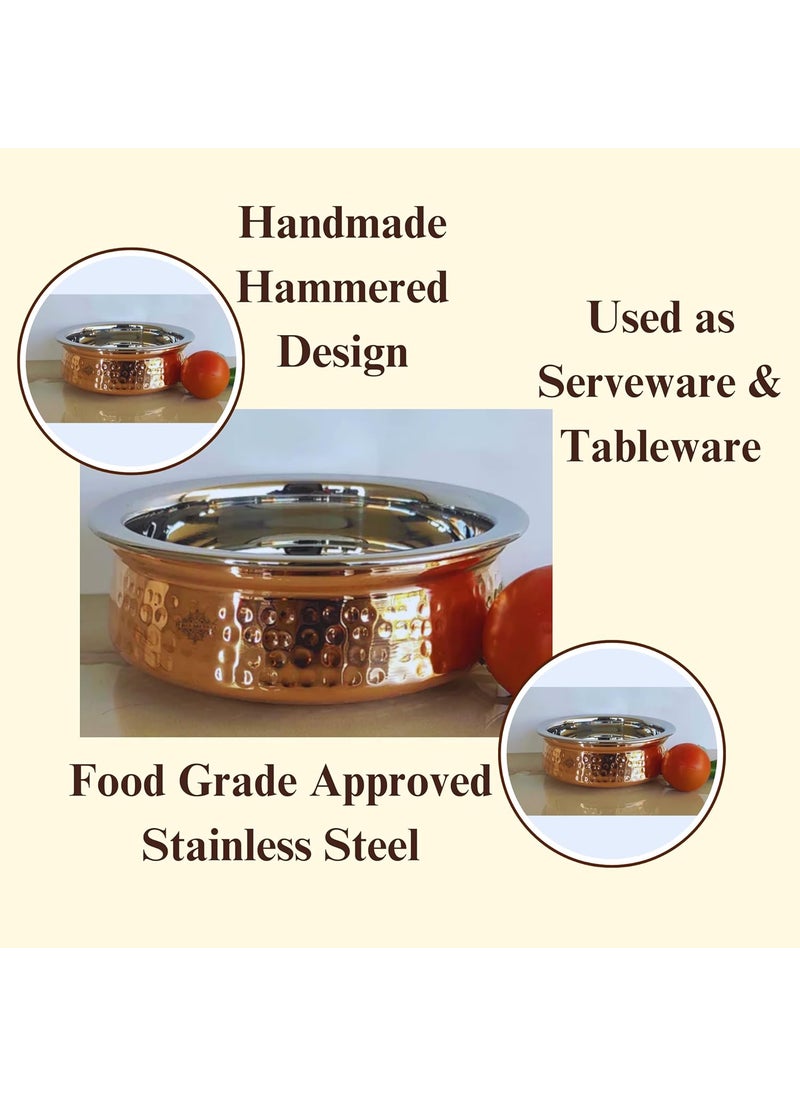 INDIAN ART VILLA Steel Copper Handi Bowl Hammered Design Serving Bowl Enhance Your Dining Experience Volume 300 ml