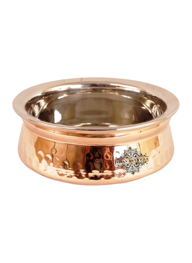INDIAN ART VILLA Steel Copper Handi Bowl Hammered Design Serving Bowl Enhance Your Dining Experience Volume 300 ml