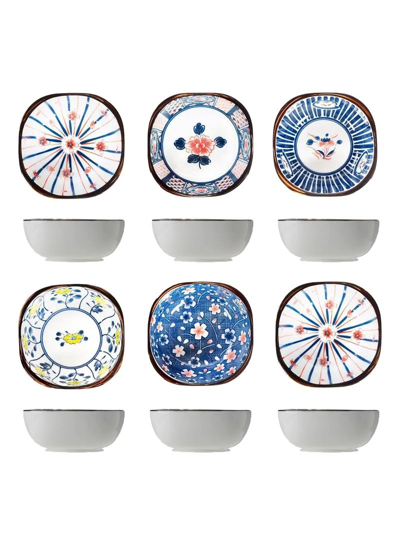 FS COOL Random Artwork Ceramic Bowls Unique Style Ceramic BowlsHandmade Ceramic Bowls for Salt Sugar Sauces VinegarServing Bowl Food Safe Bowl Set of 6 Random Pattern