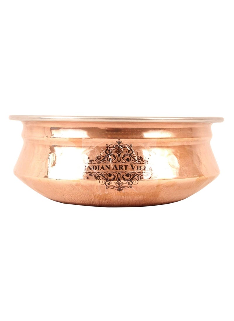INDIAN ART VILLA Steel Copper Serving Handi Bowl with Karahi Kadai Wok Bowl Serving Dishes Home Hotel Restaurant Set of 2
