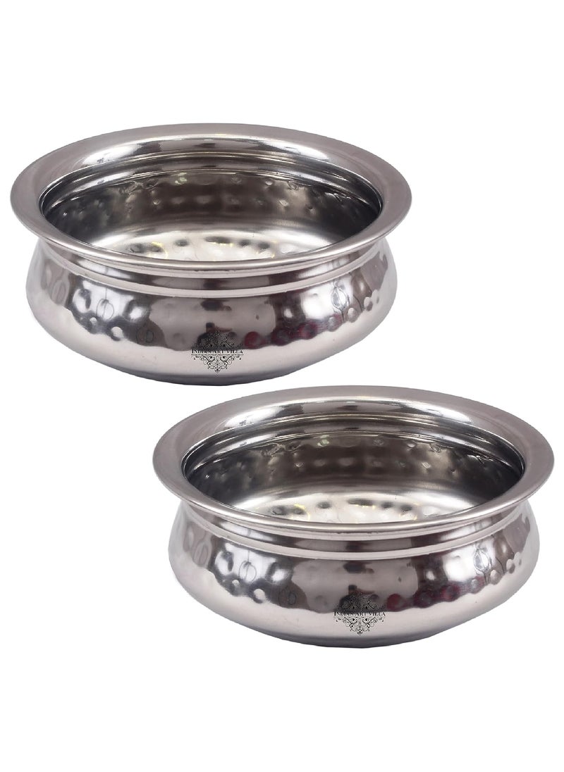 INDIAN ART VILLA Stainless Steel Handi Bowl with Hammered Design Tableware Serveware for Home Kitchen Hotel Restaurants Size6x135 CM Set of 2