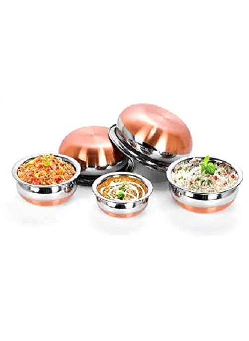 Jorex Mart Stainless Steel Copper Bottom Kitchen Serving Cooking Bowl Handi Combo Multicolor Set of 5 Piece