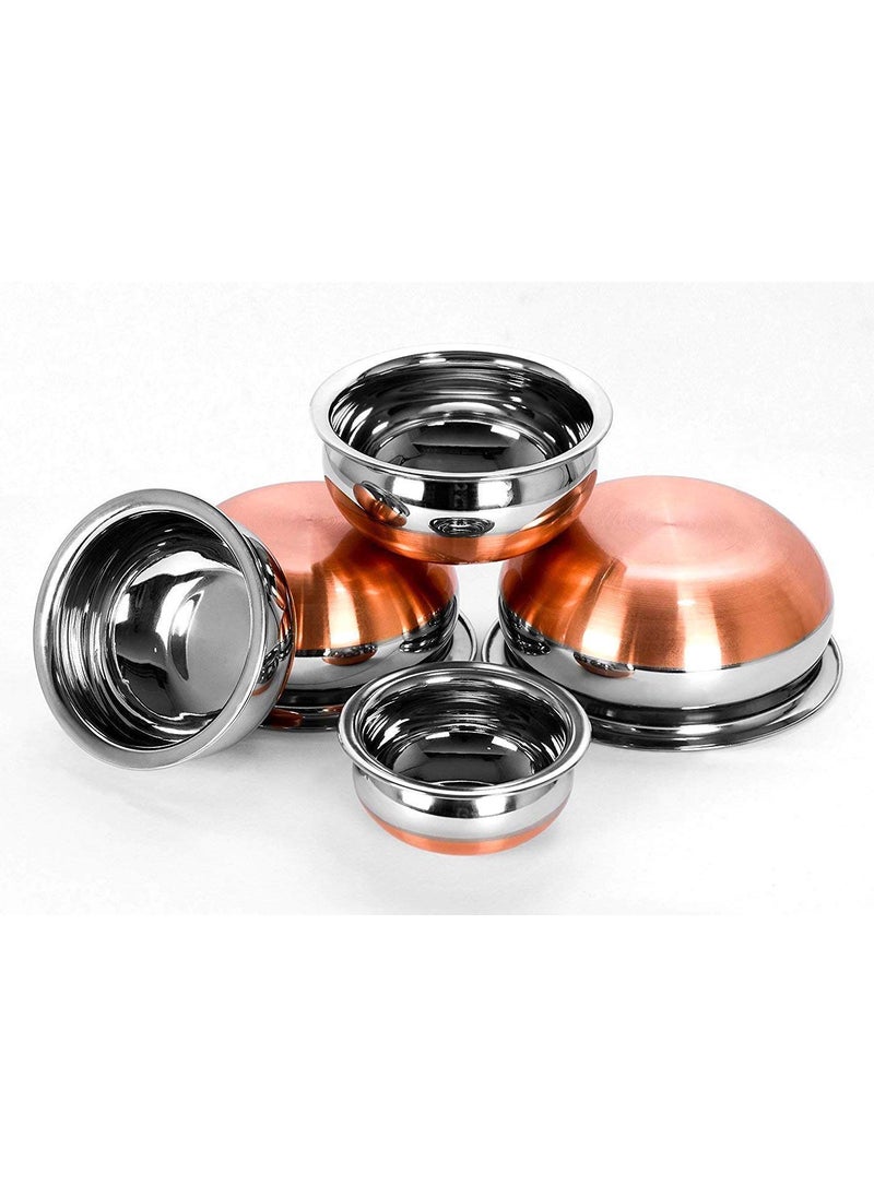 Jorex Mart Stainless Steel Copper Bottom Kitchen Serving Cooking Bowl Handi Combo Multicolor Set of 5 Piece