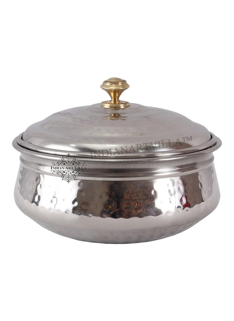 INDIAN ART VILLA Steel Handi Bowl with Lid for Serving BriyaniIndian Dishes for Home and Hotel 1000mlSilver IAVS3106