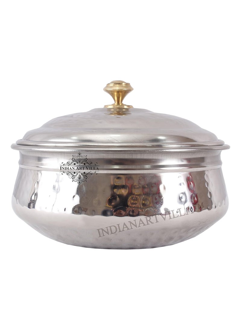 INDIAN ART VILLA Steel Handi Bowl with Lid for Serving BriyaniIndian Dishes for Home and Hotel 1000mlSilver IAVS3106