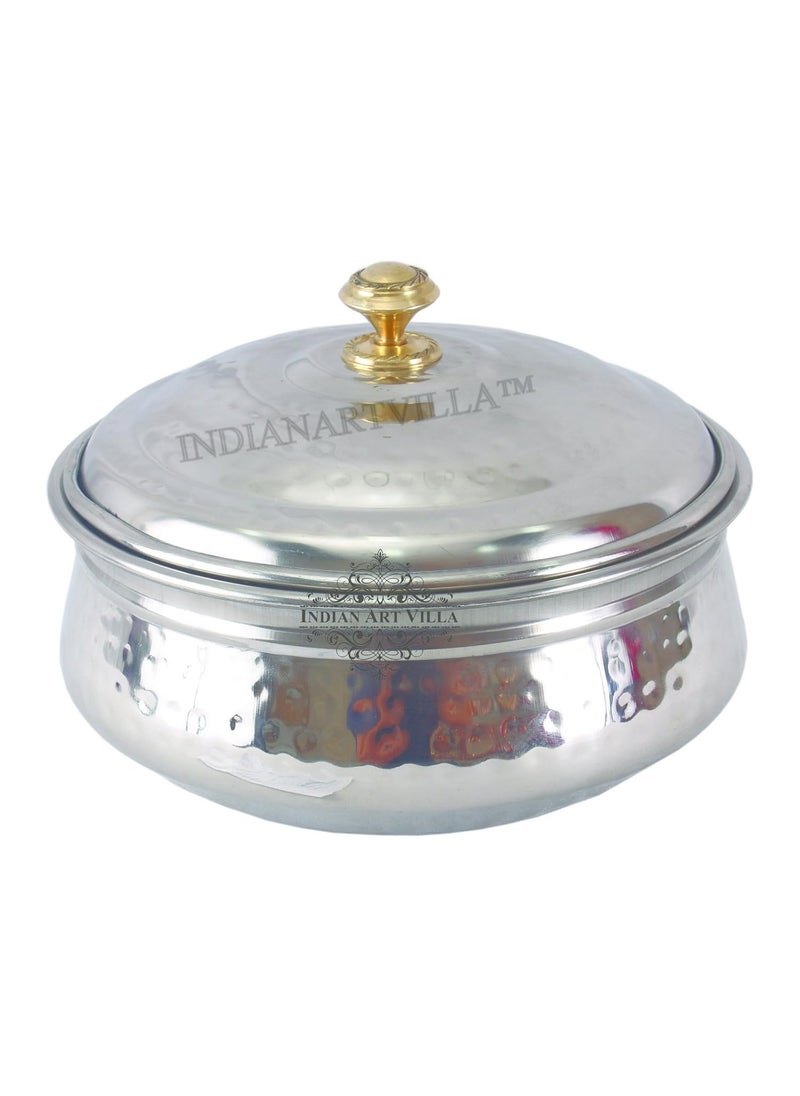 INDIAN ART VILLA Steel Handi Bowl with Lid for Serving BriyaniIndian Dishes for Home and Hotel 1000mlSilver IAVS3106