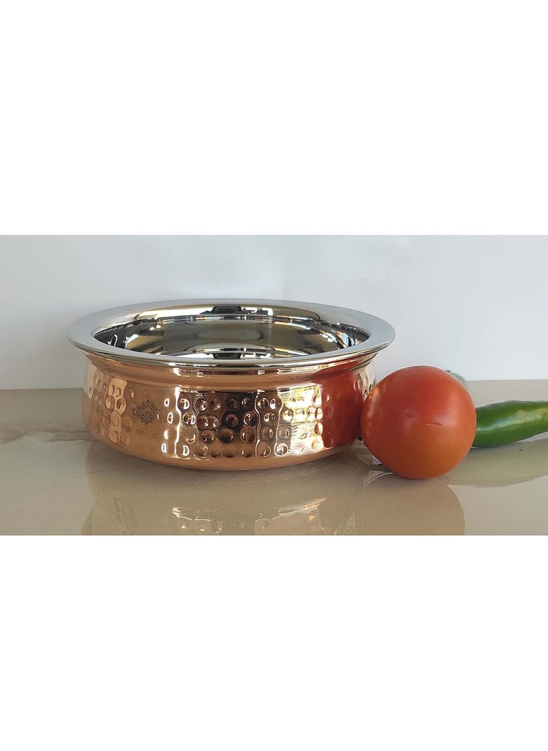 INDIAN ART VILLA Steel Copper Serving Handi Bowl 1350ml Copper Silver