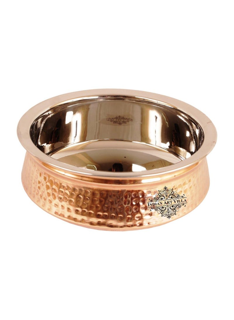 INDIAN ART VILLA Steel Copper Serving Handi Bowl 1350ml Copper Silver