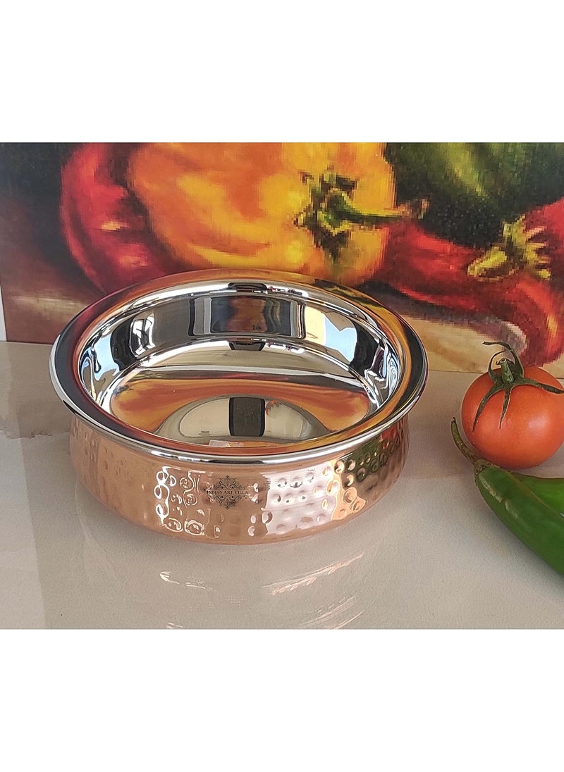 INDIAN ART VILLA Steel Copper Serving Handi Bowl 1350ml Copper Silver