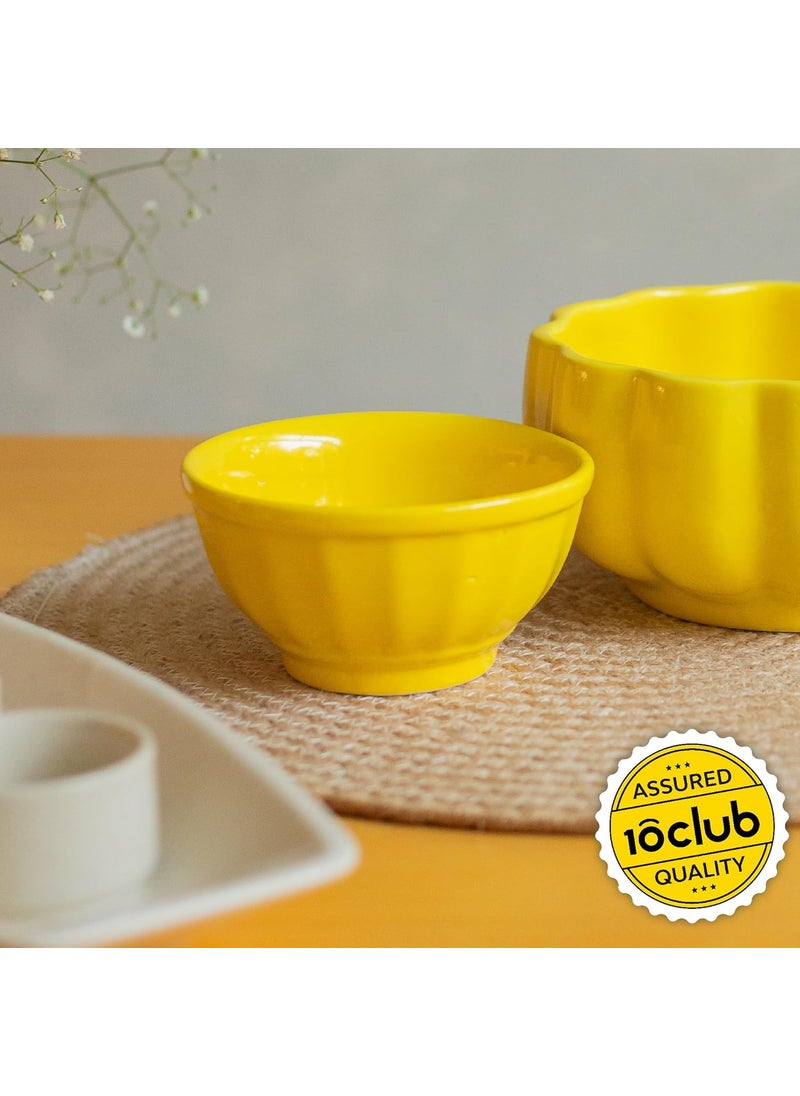 10club Scallop Nut Bowl Set of 2Yellow Ceramic Serving Bowl for Nuts Cereal Fruits Desserts Breakfast Mixing for SnacksMicrowave and Dishwasher Safe