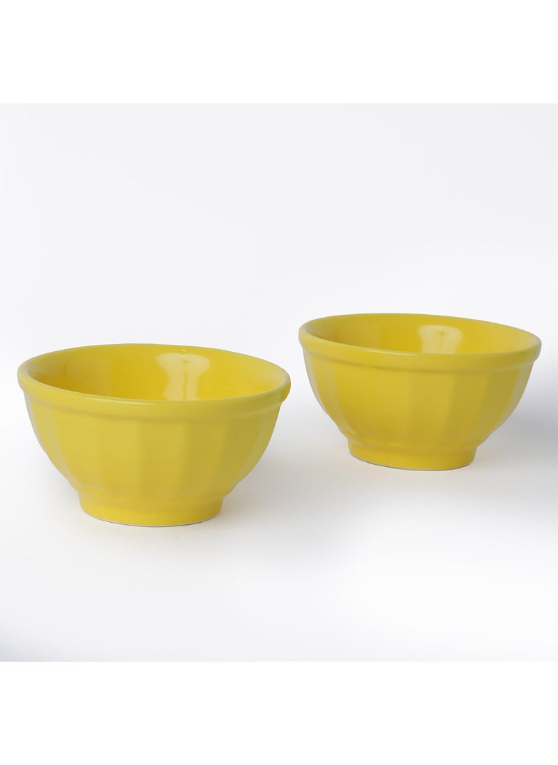 10club Scallop Nut Bowl Set of 2Yellow Ceramic Serving Bowl for Nuts Cereal Fruits Desserts Breakfast Mixing for SnacksMicrowave and Dishwasher Safe