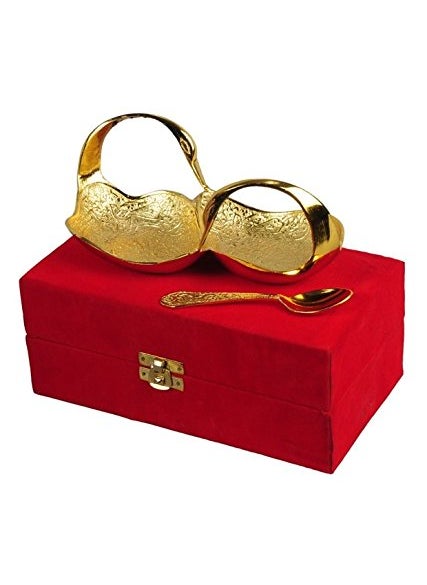 METALMASTERY Gold Plated Twin Swan Bowl and Spoon Set with Royal Velvet Gift Box