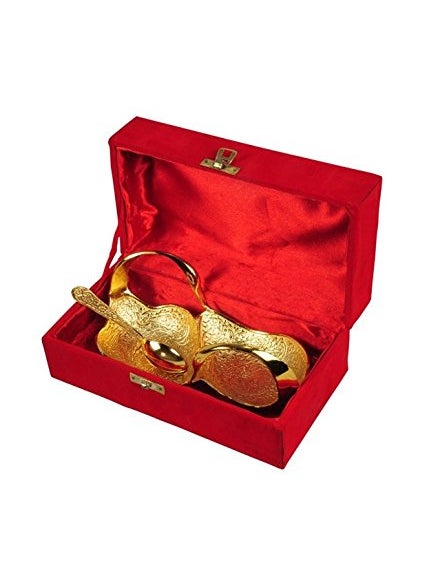 METALMASTERY Gold Plated Twin Swan Bowl and Spoon Set with Royal Velvet Gift Box