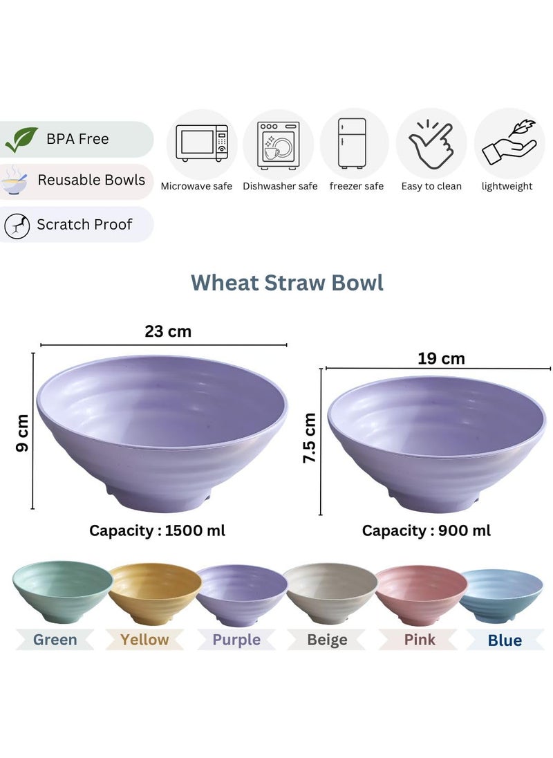 FLOXIT Wheat Straw Cereal Bowls Reusable Bowls for Kitchen Set of 6 Microwave and Dishwasher Safe EcoFriendly for Soup Cereal Dessert and Salad 900 ml 1500 ml Green