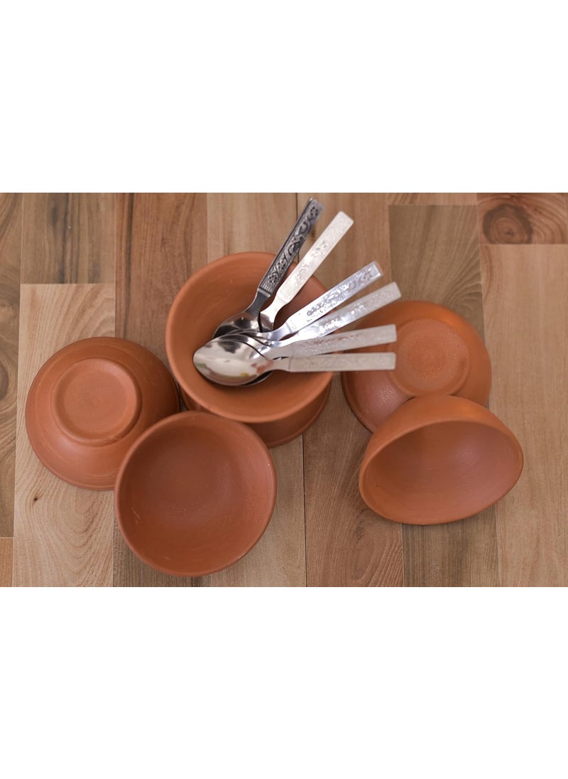 Shriyam Clay Sweet Bowels KatoriServing BowlEarthenware Bowl for Serving Curd Vegetables Set of 6 with Spoon 6 Pack of 6