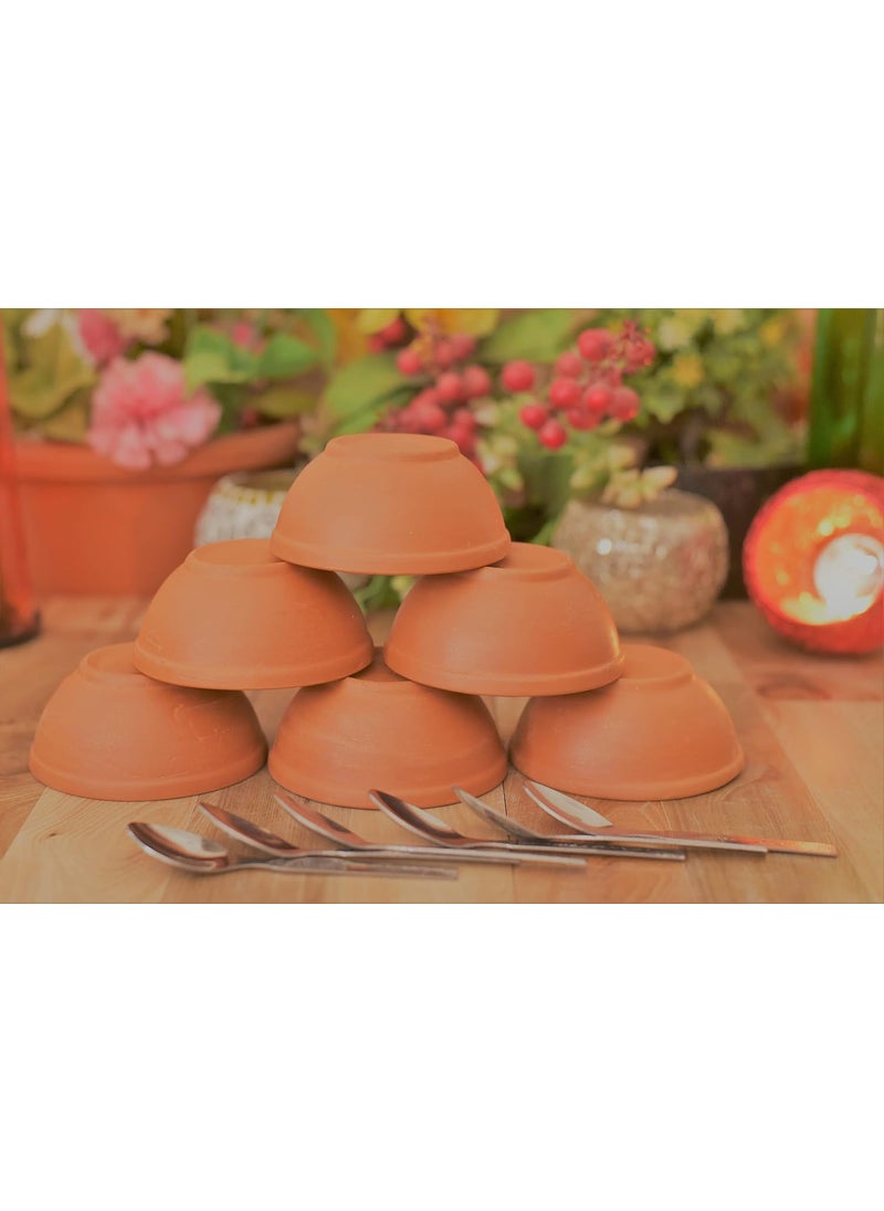 Shriyam Clay Sweet Bowels KatoriServing BowlEarthenware Bowl for Serving Curd Vegetables Set of 6 with Spoon 6 Pack of 6