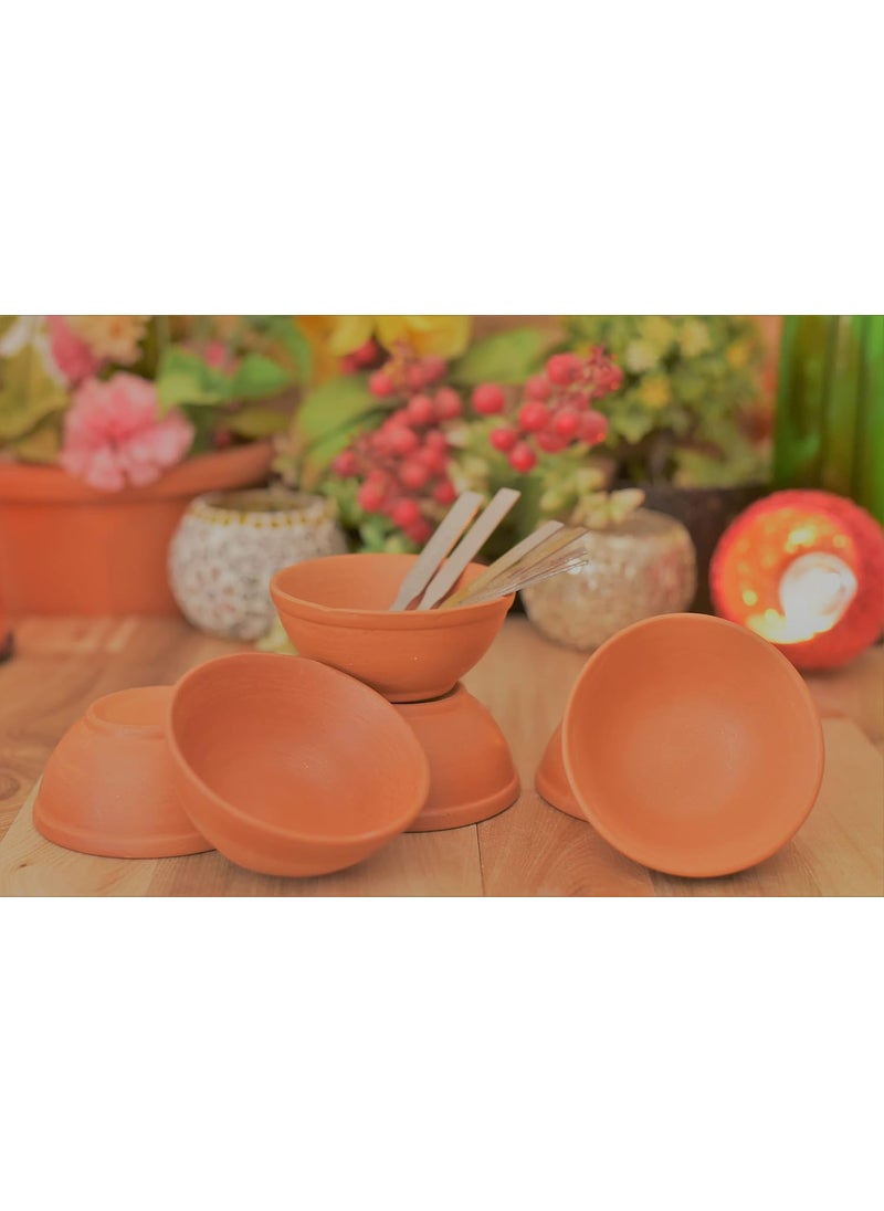Shriyam Clay Sweet Bowels KatoriServing BowlEarthenware Bowl for Serving Curd Vegetables Set of 6 with Spoon 6 Pack of 6